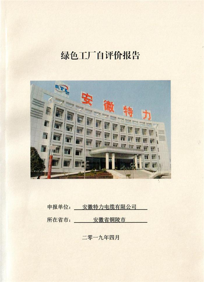 2019年安徽特力電纜有限公司國(guó)家級(jí)綠色工廠(chǎng)自評(píng)價(jià)報(bào)告